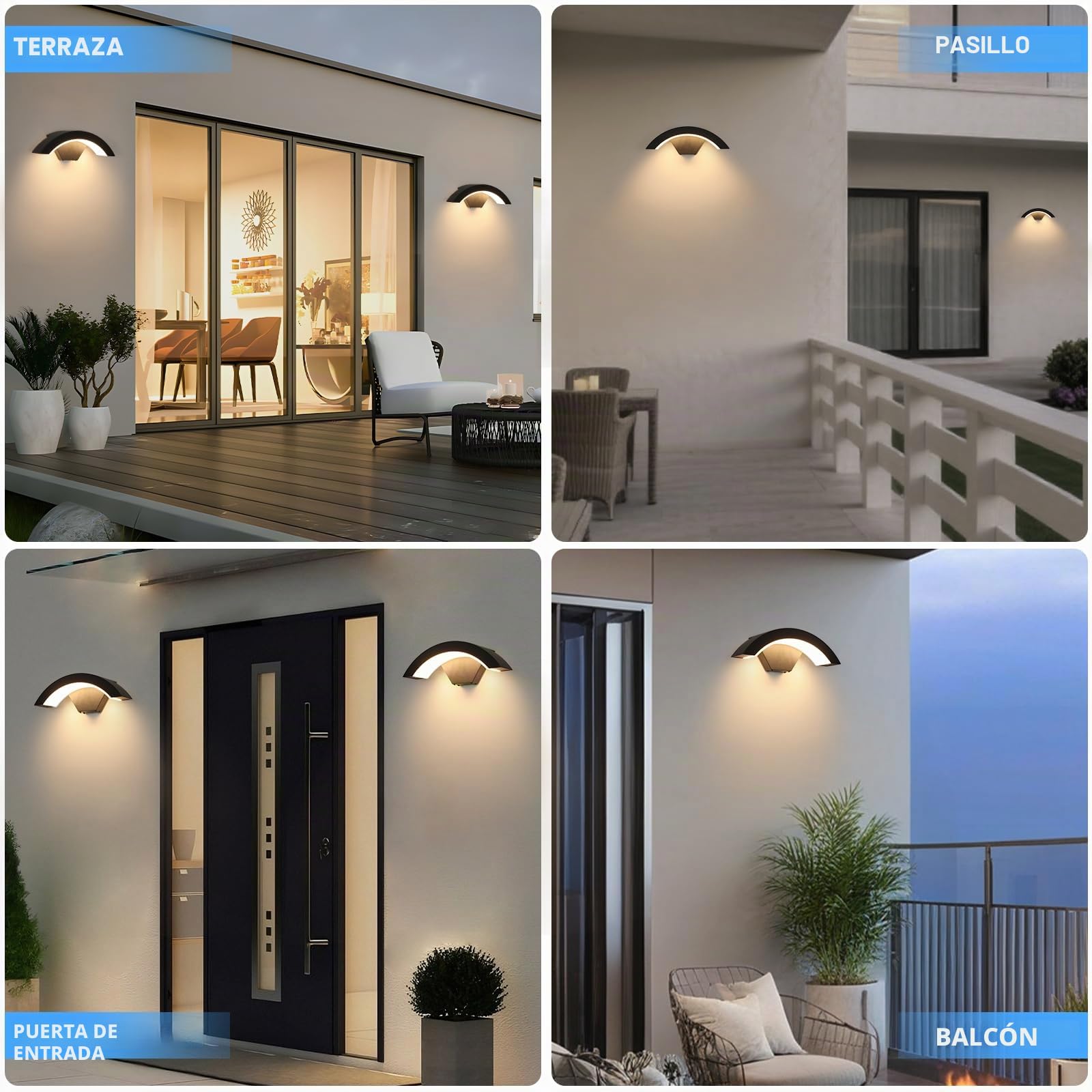 2 Piezas Lámpara de Pared LED Exterior/Interior, 24W 2650LM Aplique Pared Exterior IP65 Impermeable, Aluminio LED Luz de pared Negro para Entrada Terraza Pasillo Jardin, Luz Cálida 3000K