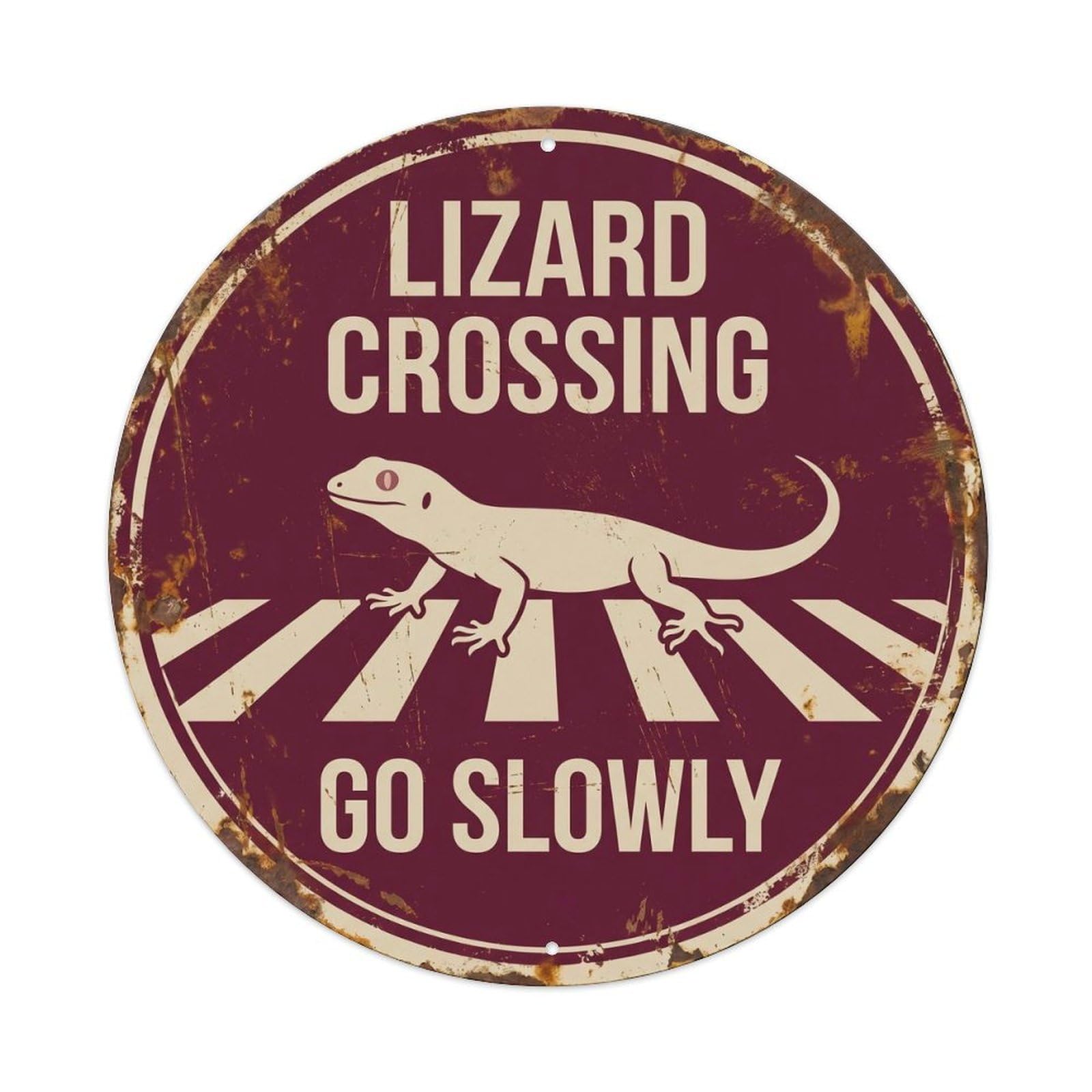 Metal Tin Sign Lizard Crossing Go Slowly Weathered