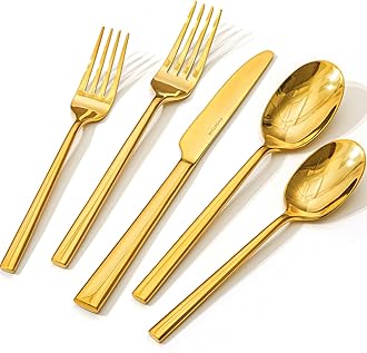 KINGSTONE Gold Silverware Set, 40-Piece Forged Flatware Set Cutlery Set Premium Stainless Steel, Service for 8, for Kitchen, Home, Wedding, Party, Mirror Polished Dishwasher Safe