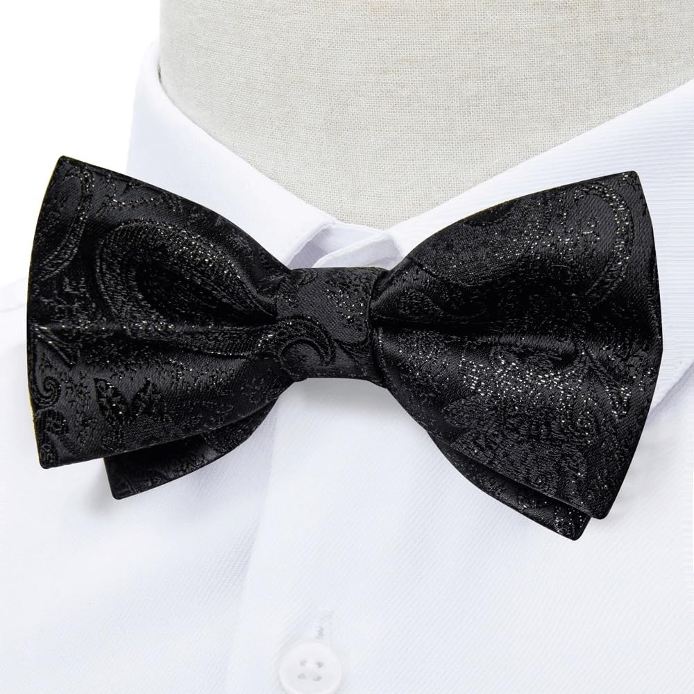 JFDBGU Solid Bowtie Classic Paisley Pre-tie Bow Tie Pocket Square Cufflinks Set for Shirt Acessories Bowtie