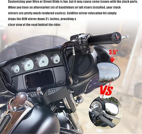 Miniatura 5 de Goldfire Soportes de caída para espejo de motocicleta, carenado ajustable, kit de reubicación de espejo de murciélago para Harley Touring Street