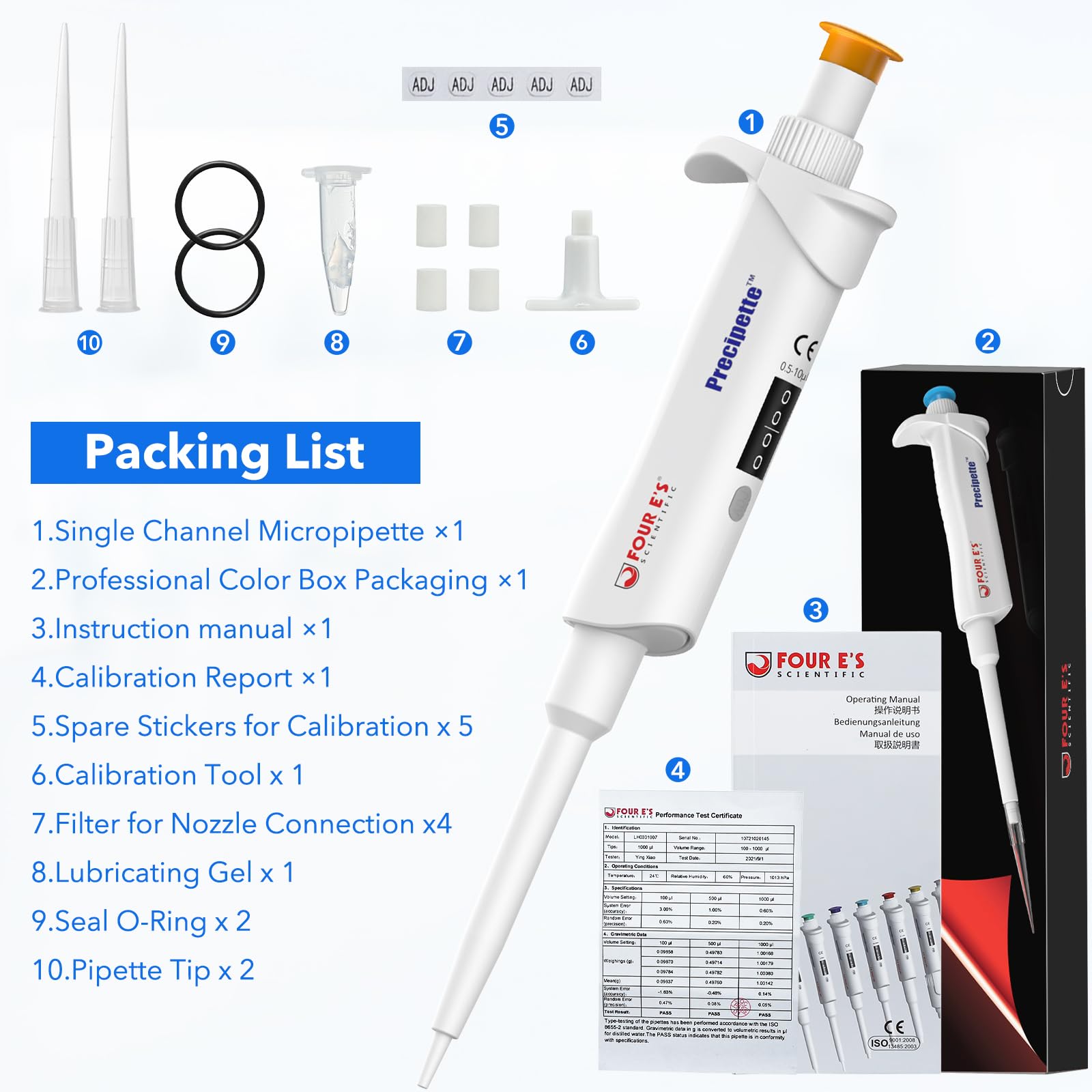 Micropipeta 0.5-10μl – Pipeta de laboratorio de un canal de alta precisión, micropipeta con volumen ajustable, parte inferior esterilizable en autoclave