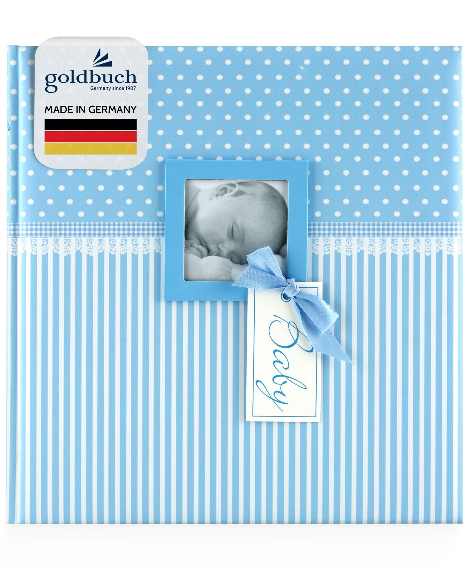 goldbuch 15802 Babyalbum mit Fensterausschnitt, Fotoalbum mit 58 weißen Blankoseiten und 4 illustrierten Seiten, Pergamin-Trennblätter, Kunstdruck, Papier, Sweetheart Blau, 30x31 cm
