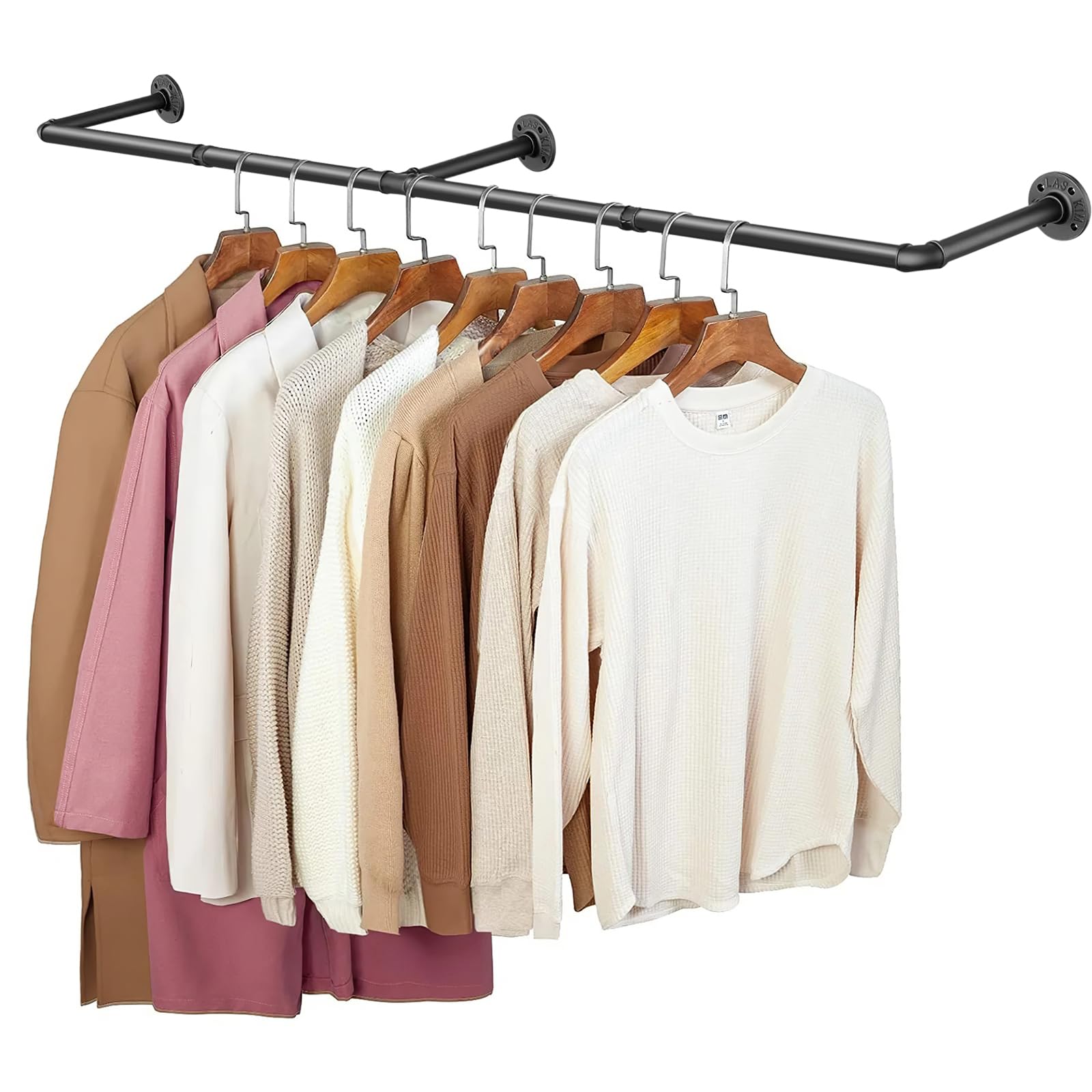 Royouzi Perchero De Pared Industrial Barra Para Ropa de Metal ExtraíBle Montada en la Pared de 184 cm Para Ahorrar Espacio Para Colgar Ropa en el Dormitorio Barra Para Ropa de Tubo Industrial Negro