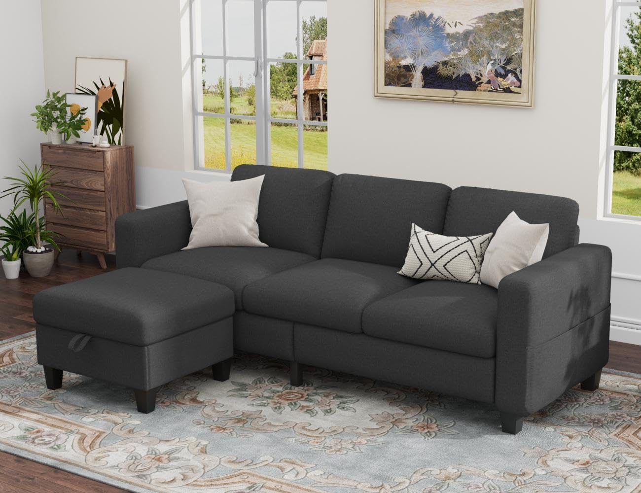 Woyomeub Sectional Couches for Living Room Convertible 78" Small L Shaped Grey Couch 3 Seater Sofas with Storage Removable Ottoman Modern Linen Fabric