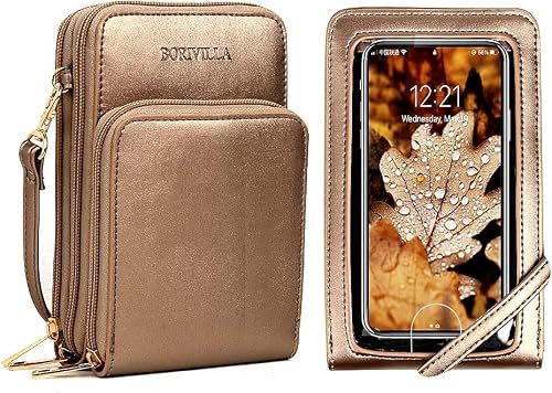 Borivilla Crossbody Cellphone Purse Women Touch Screen Bag RFID Blocking Wallet Handbag Shoulder Strap (Bronze-Large, Large)