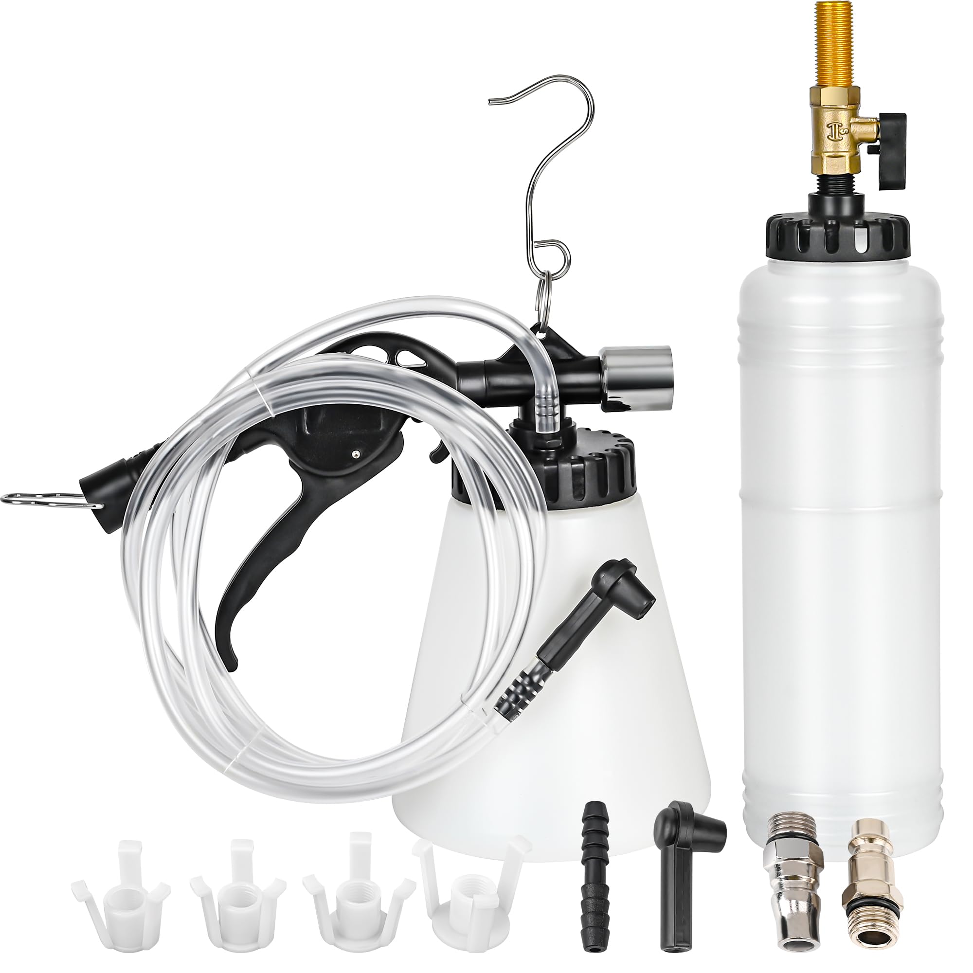 WUODAO 1L Capacity Pneumatic Brake Fluid Bleeder Extractor Tool Vacuum Brake Bleeder Kit Change Set with Adapters, Plugs and Hose | Apply to Car,