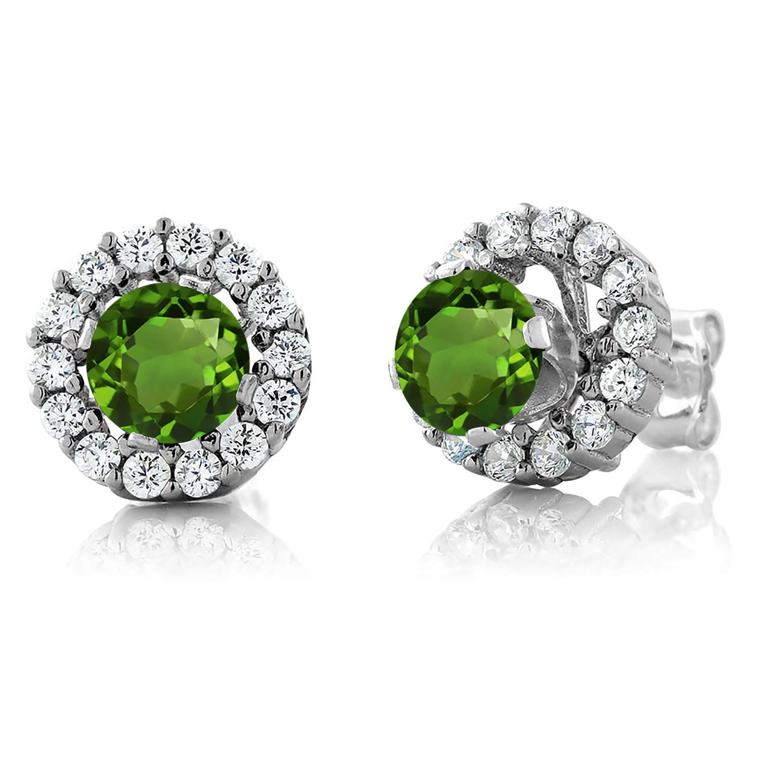 Gem Stone King 925 Sterling Silver 5MM Round Gemstone Birthstone Halo Stud Earrings For Women with Removable Jackets