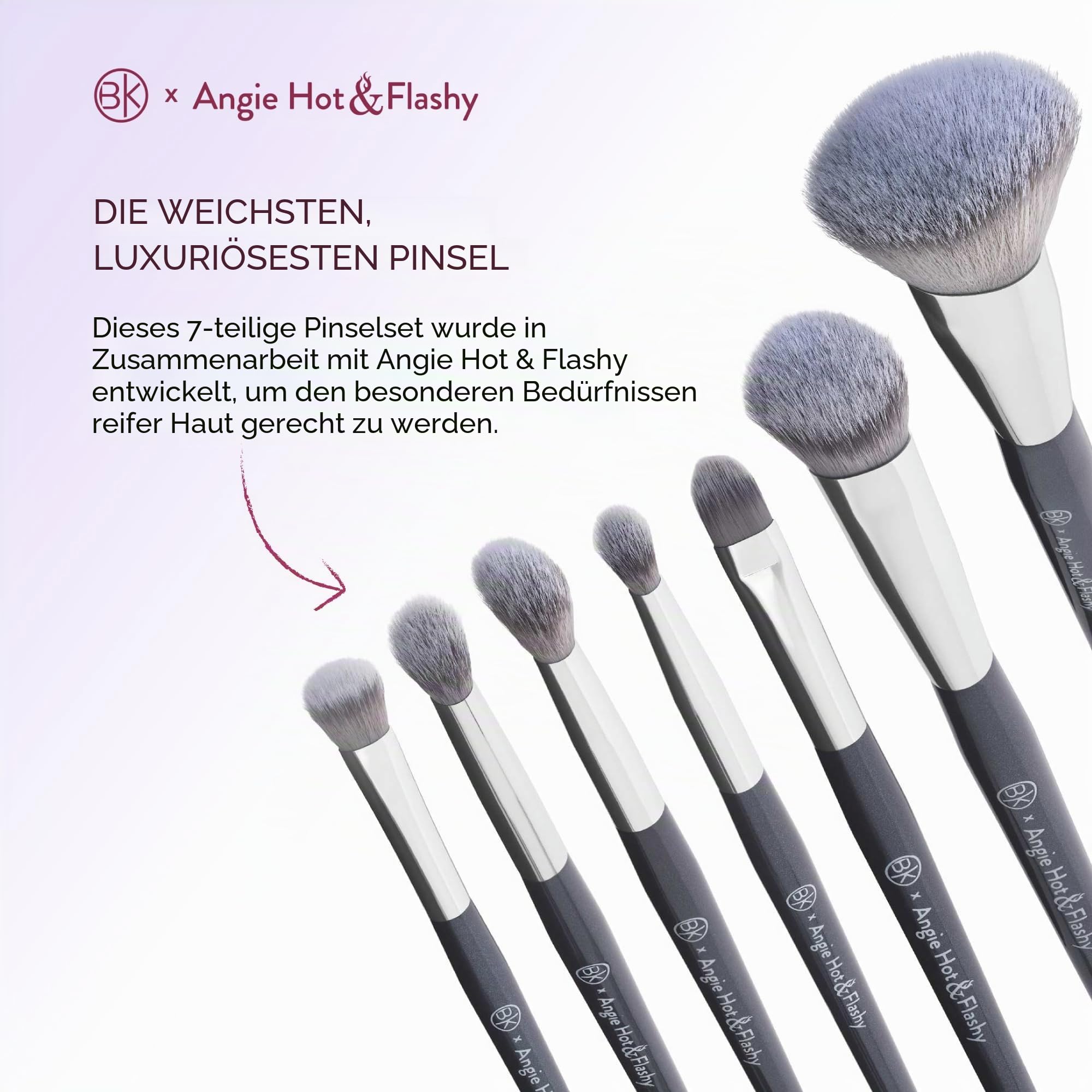 BK BEAUTY Pinsel-Set von Angie, Hot & Flashy, Foundation-Pinsel, für flüssige oder cremige Grundierungen, Concealer, Bronzer, Rouge und Highlighter, 7-teilig