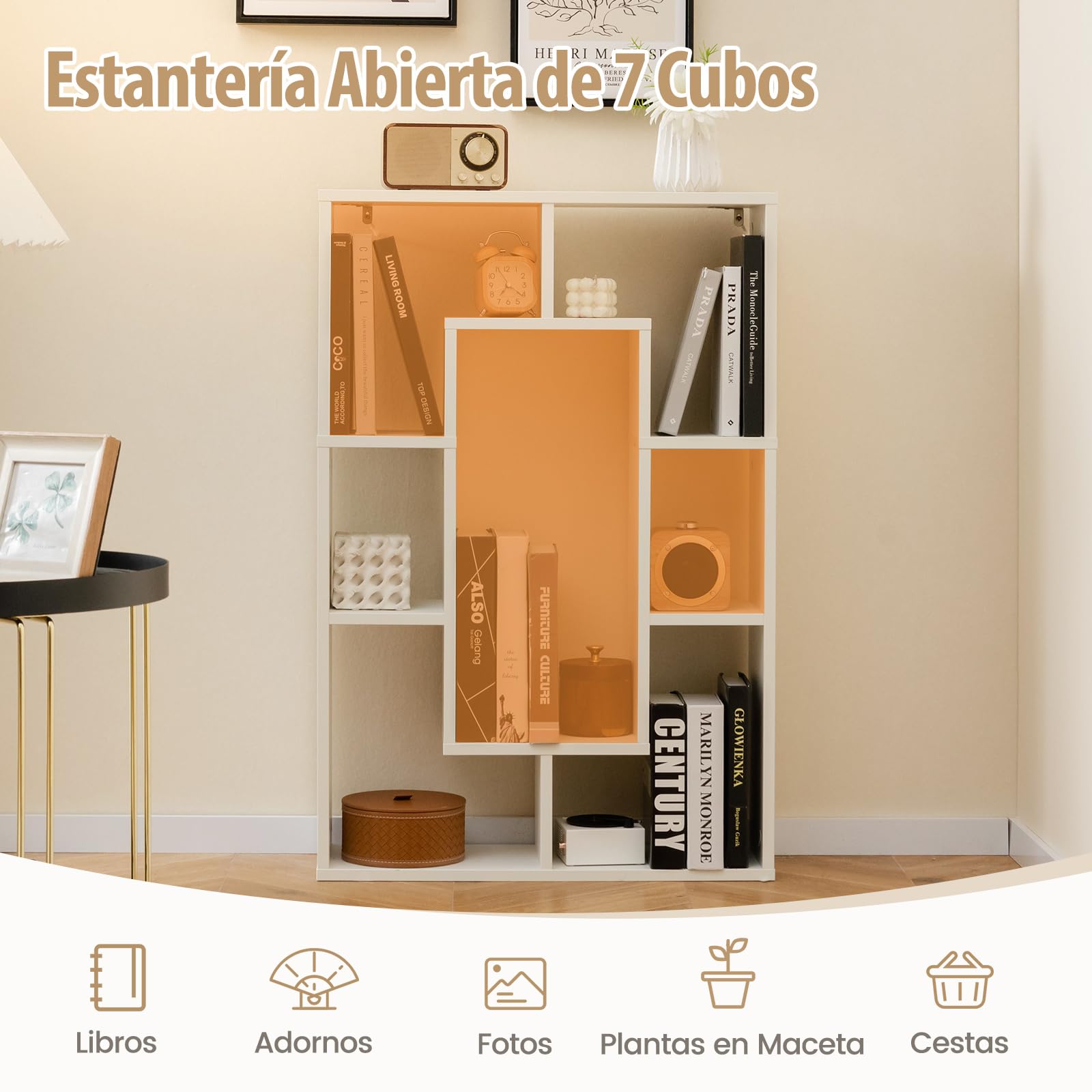 COSTWAY Estanteria Cubos, Libreria Estanteria de 7 Cubos, Estanteria Libros Salon Dormitorio, Estudio, Oficina, 60 x 20 x 90 cm (Blanco)