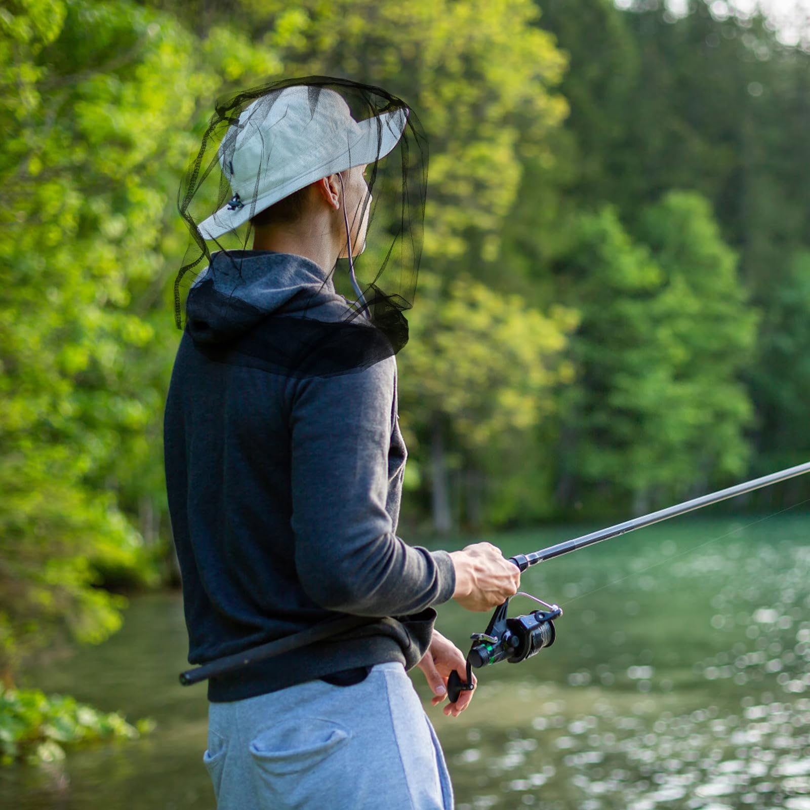 2 Pezzi Cappello con Zanzariera, Nero Zanzariera Testa, Rete Anti Insetti per Viso, Zanzariera per il Viso, Cappello Rete Zanzare, Rete Antizanzare Testa per Campeggio Escursionismo Pesca