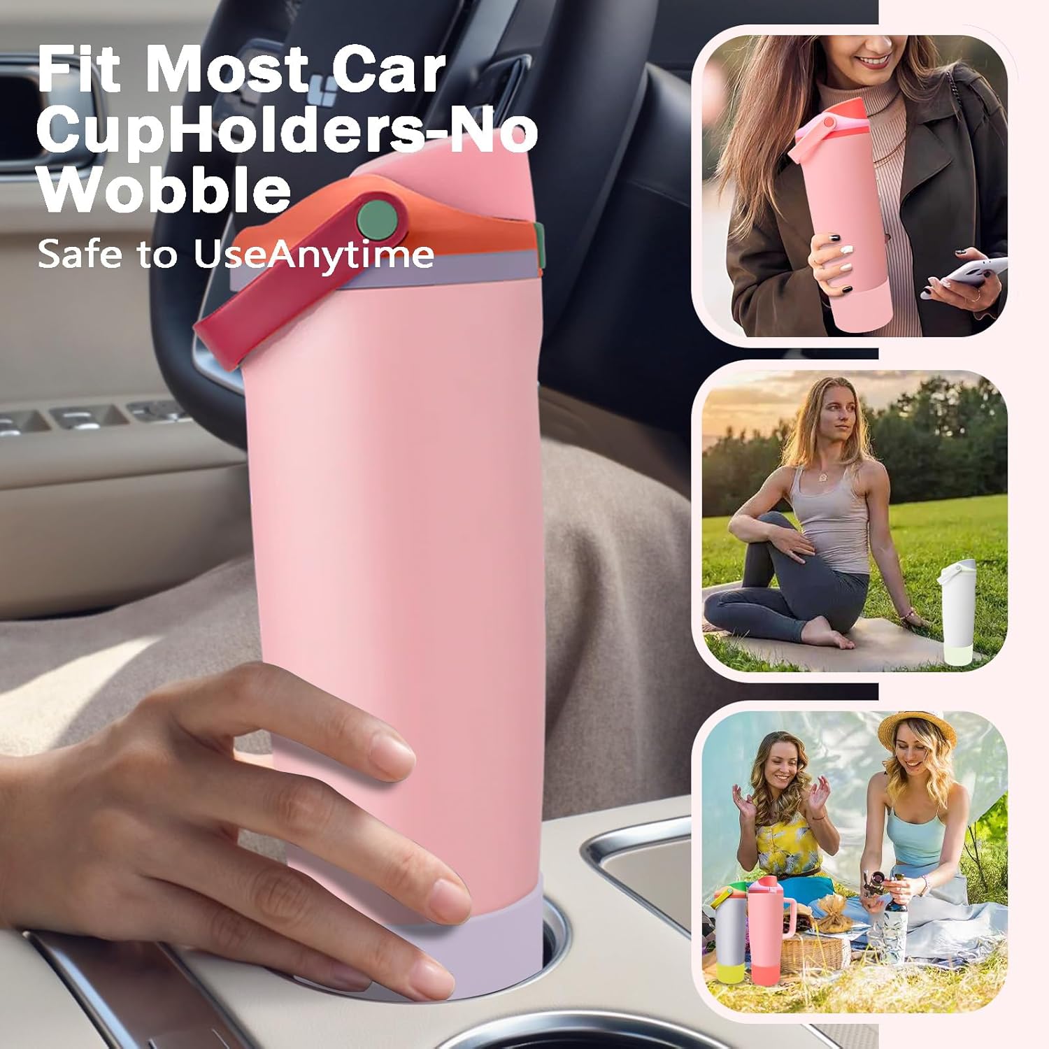 Silicone Boot for Owala 30oz & 40oz FreeSip Sway Bottles & Tumblers - Non-Slip, Scratch-Resistant, Stability Enhancer, Available in 12 Colors (Angel Food Cake)