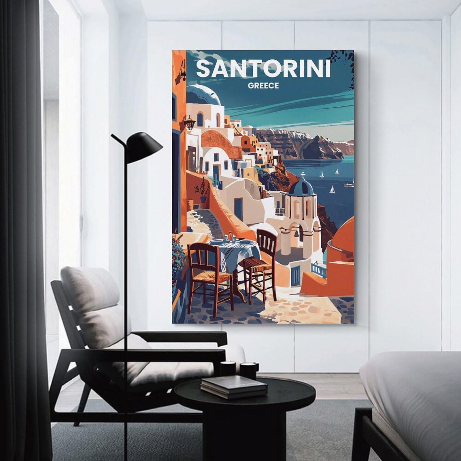 Junmoney Santorini Greece(6) Canvas Art Print, 24x36inch(60x90cm), for Bedroom Decor, Cosy Corners Or Studios, A Warm Accent for Relaxed Interiors