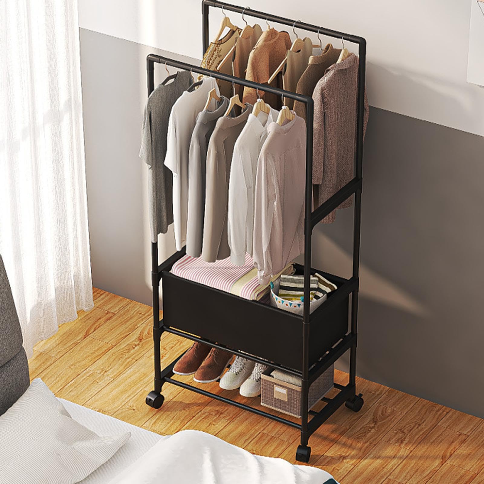 Kleiderständer Mit Rollen - Freistehender Kleiderschrank-Organizer 161x78x36 Cm, Stahlrohr-Konstruktion
