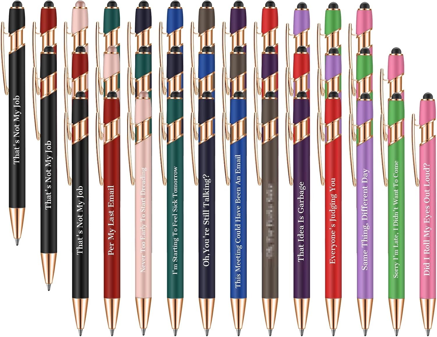 Snarky Funny Office Pens,36 Pcs Negative Sarcastic Hilarious Quotes Work Ballpoint Pens with Stylus Tip for Colleague Co-workers Gift Black Ink (Style 1, 36)