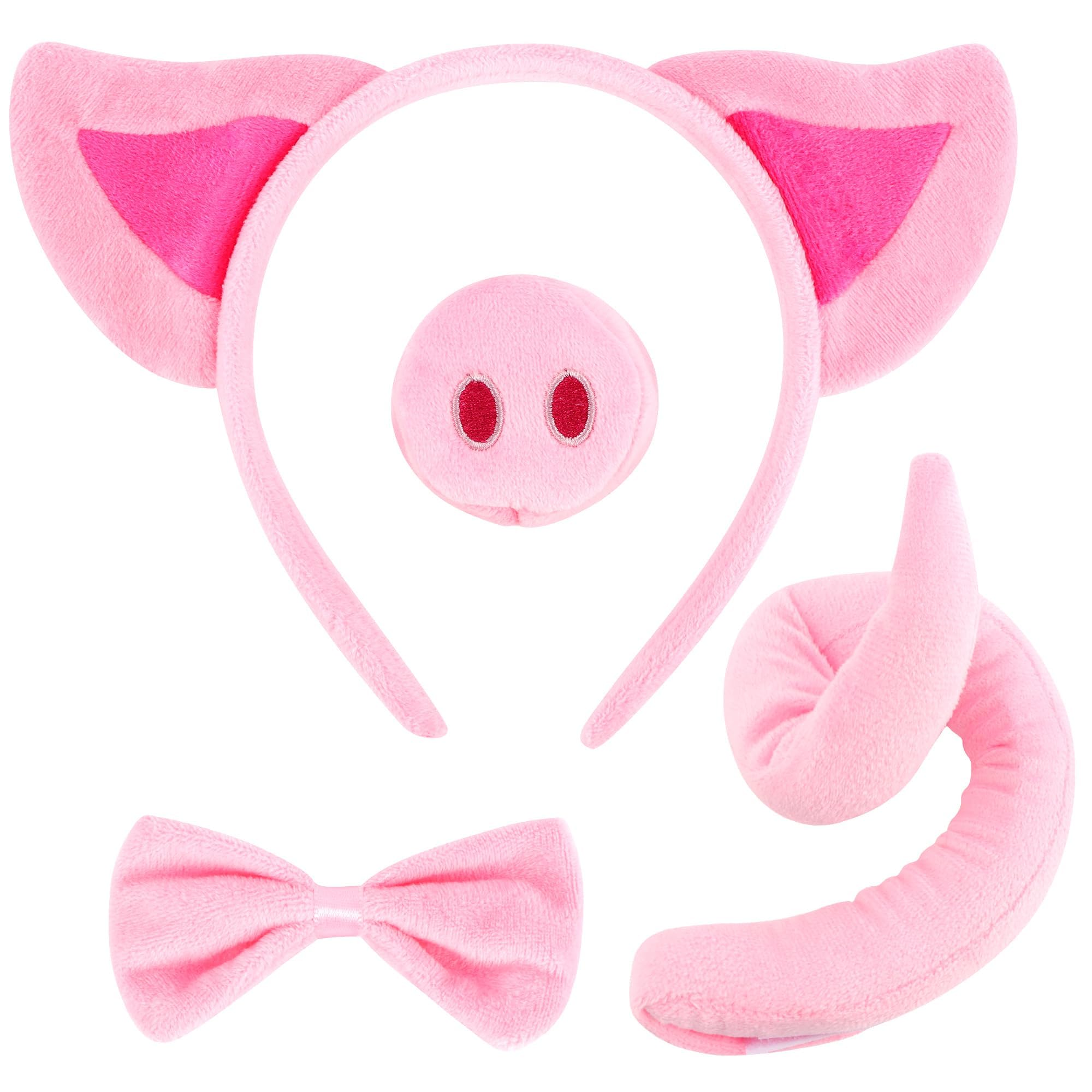 HeHeGe 4pce Pink Pig Costume Set: Ears, Nose, Bow Tie & Tail for Halloween &Animal Costume Party& Dress-Up Parties — image 1
