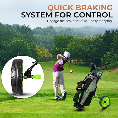 Miniatura 6 de Jovial 2 Wheel Collapsible Junior Golf Cart, Upper and Lower Brackets with Elastic Strap, Simple Quick Braking System, New Deluxe Scorecard and Bag