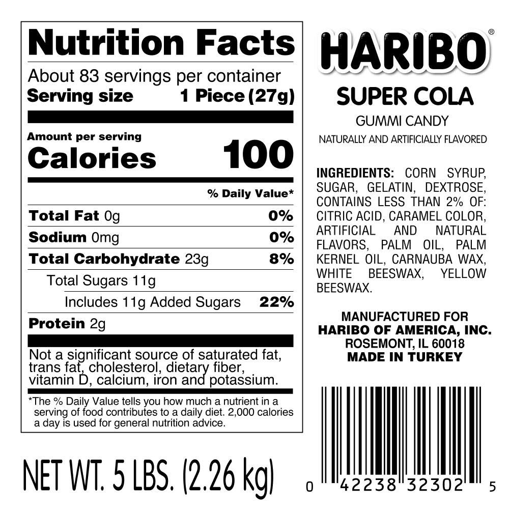 HARIBO Gummi Candy, Super Cola Bottles, 5 lb. Bag