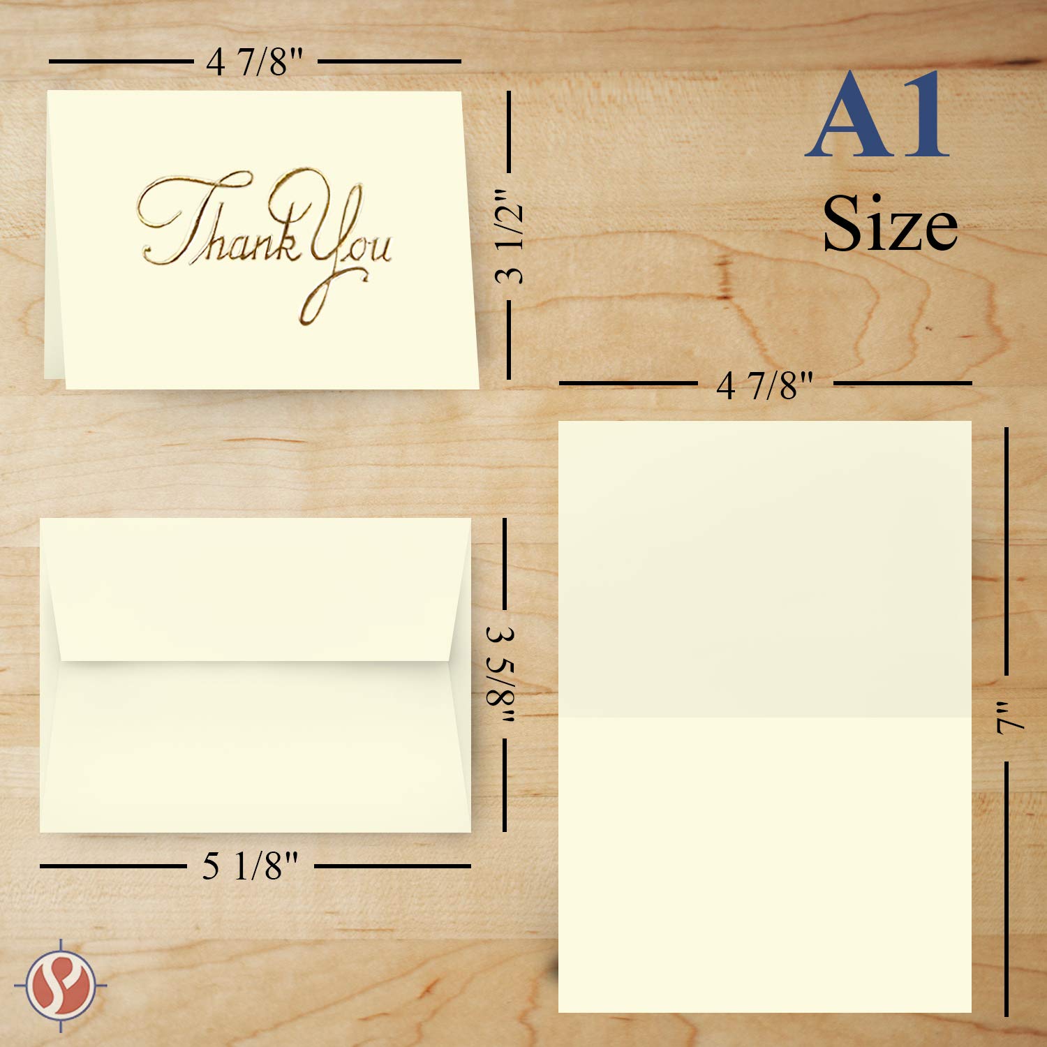 Tarjetas de agradecimiento con sobres | Sello de lámina blanca | 3.5 x 5 pulgadas plegado | 65 lb, 176 g/m² | 25 tarjetas y 25 sobres por paquete