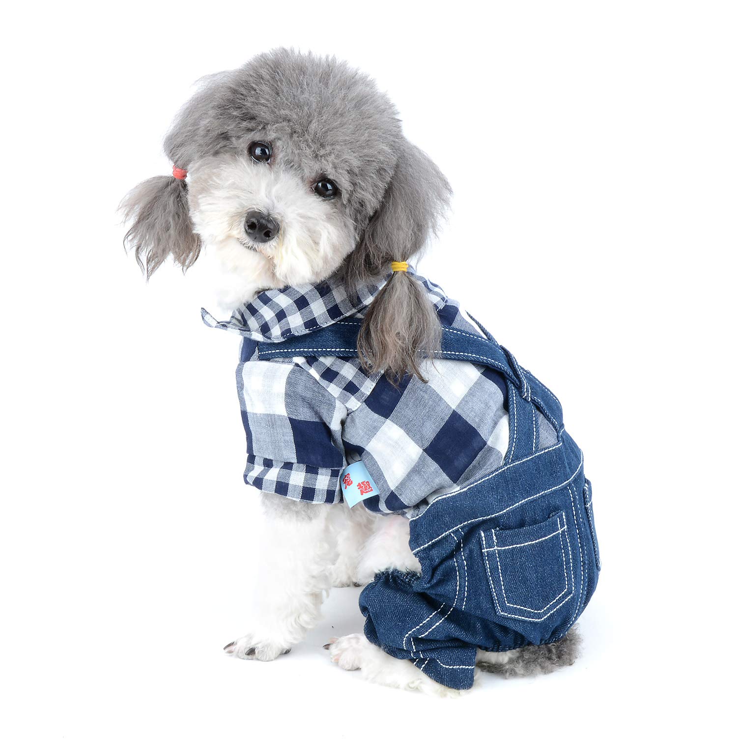 Ranphy Cotton Pet Clothes for Small Dogs Jumpsuit Denim Plaid Puppy Cat Shirt 4 legs Overalls Sweatshirt Soft Boys Doggy Outfits Handsome Spring Summer Jeans Clothing Blue XS