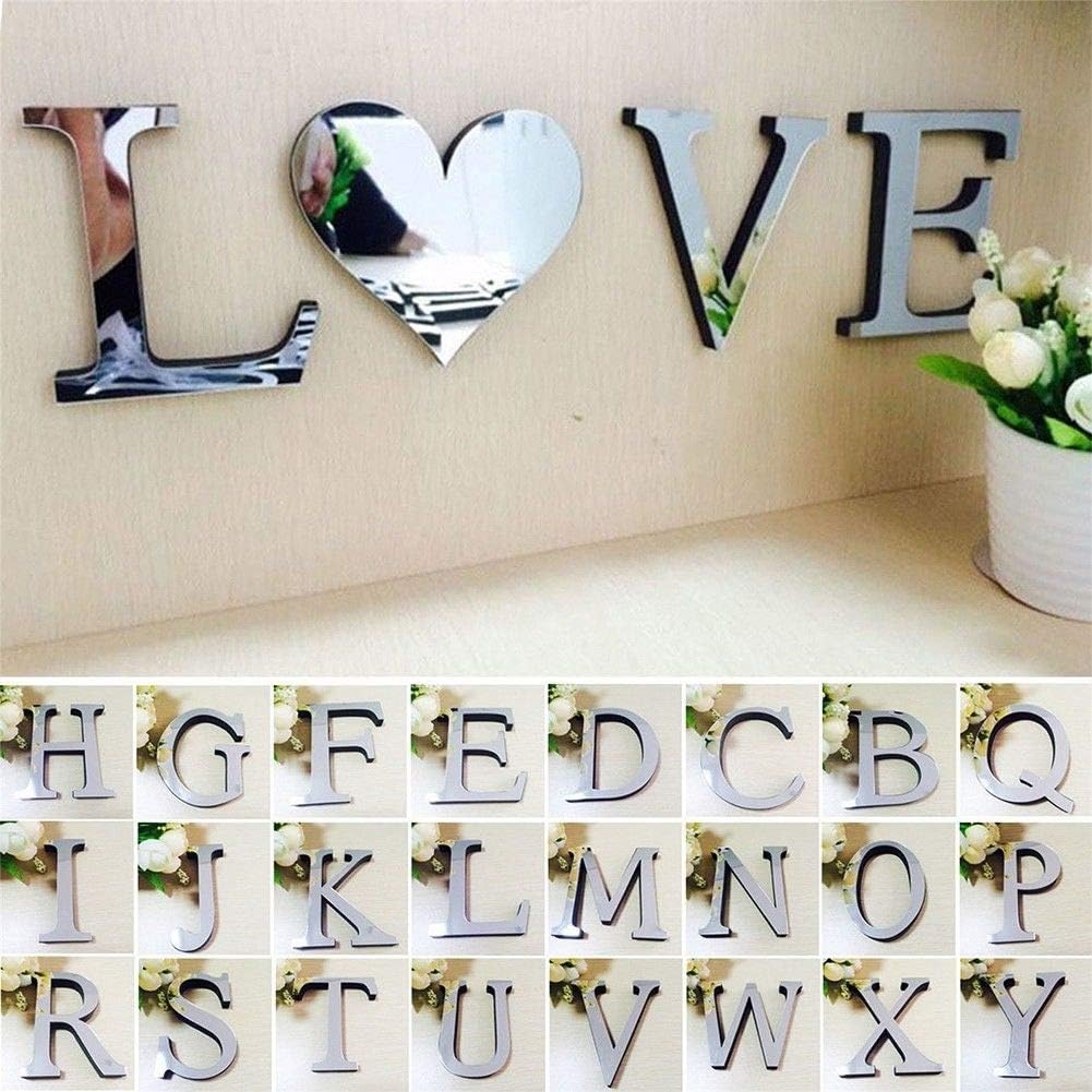 Yiyatoo 3D Mirror Wall Sticker 26 Letters DIY Art Mural Home Room Decor Acrylic Decals (V)