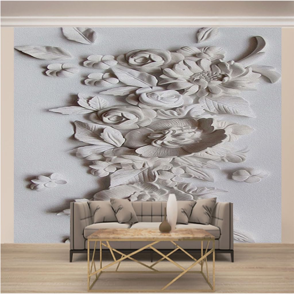 Photo mural intissé 3d fleurs trompe l'oeil salon tv
