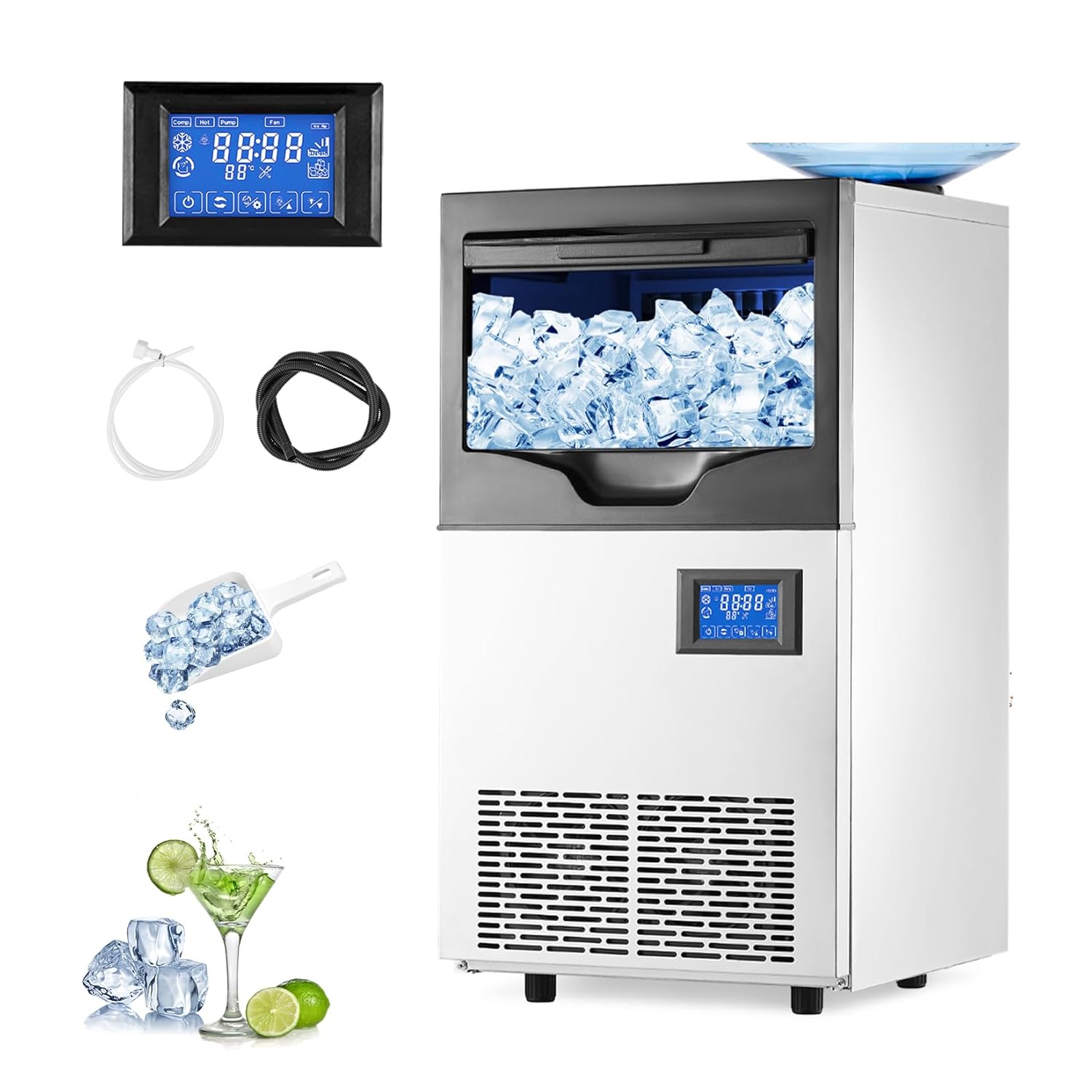 Ice Maker, Commercial Ice Machine,140Lbs/Day, Stainless Steel Ice Machine with 22 Lbs Capacity, Ideal for Restaurant, Bars, Home and Offices, with LCD Control