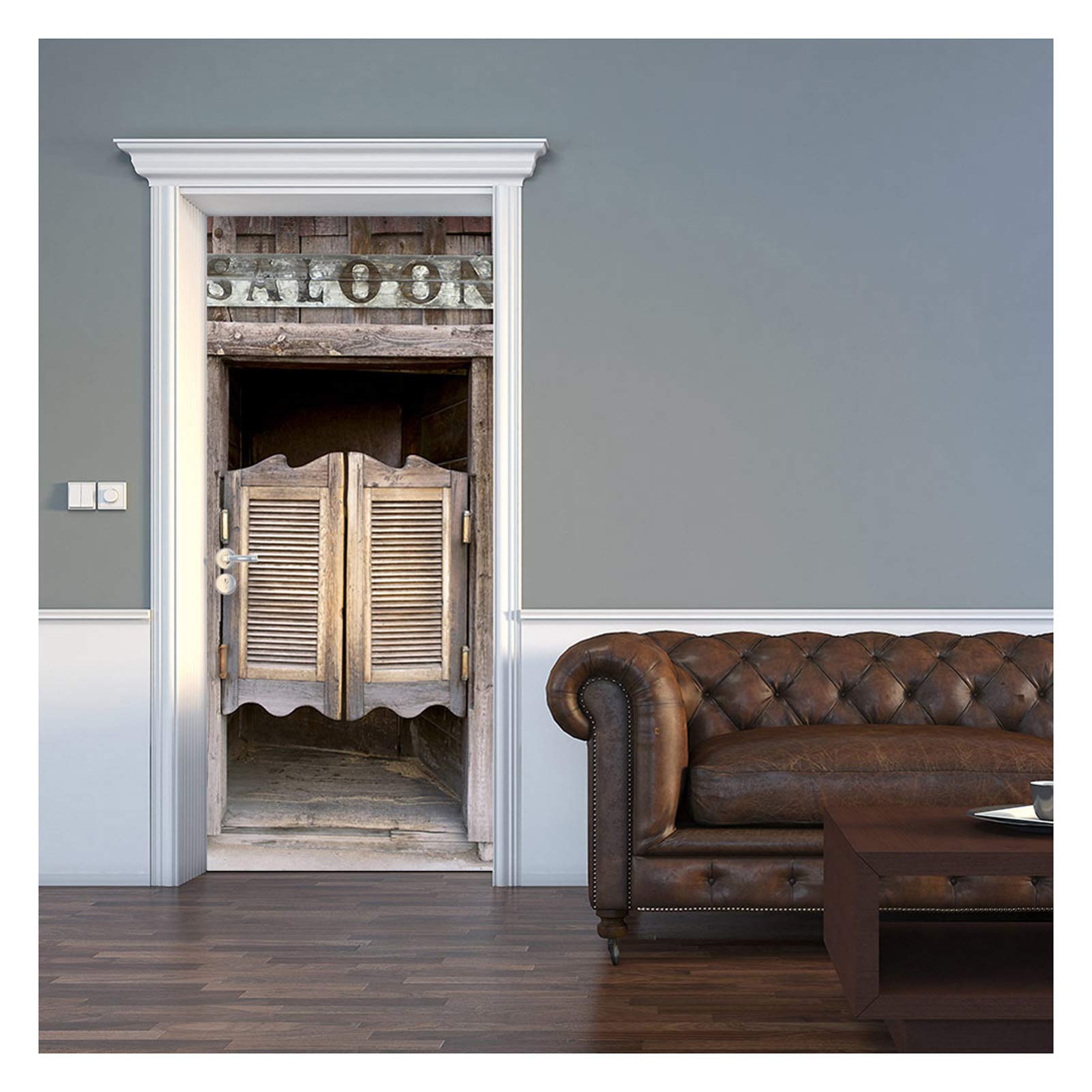 Papier peint autocollant 3D porte effet bois rustique vintage mural