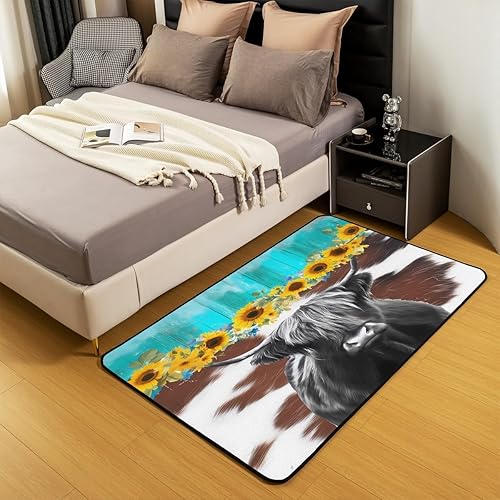 Miniatura 5 de Highland - Alfombra decorativa de vaca para niños y niñas, juego de alfombras decorativas de girasol, 3 x 5 pulgadas, estampado de piel de vaca,