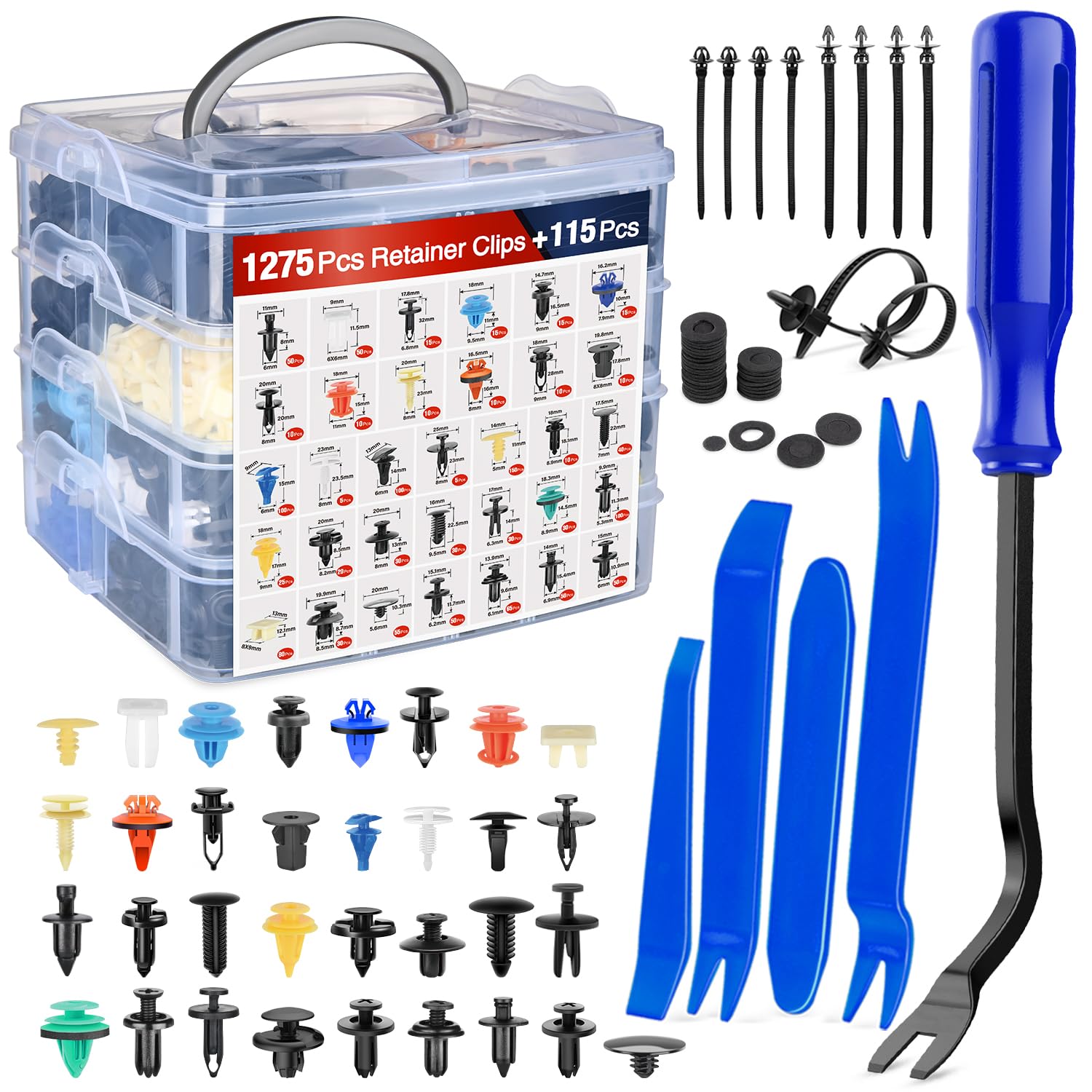 Nilight 1390-teiliges Auto-Halterungs-Clips, Auto-Befestigungs-Set, enthält 33 gängige Größen, Nylon, Stoßstangen-Nieten mit 1 Befestigungsentferner, 10 Kabelbinder für Toyota GM, Ford, Honda, Chevy