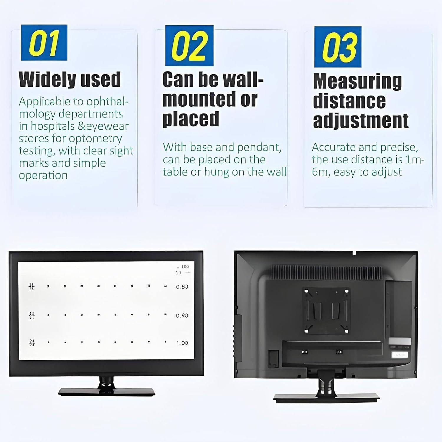 Elektroniczne tablice optyczne do badania wzroku, cyfrowe tablice do pomiaru ostrości wzroku, tablice do badania wzroku LCD ze zdalnym cyfrowym testerem wzroku, zawierają ponad 300 celów (21.5in)