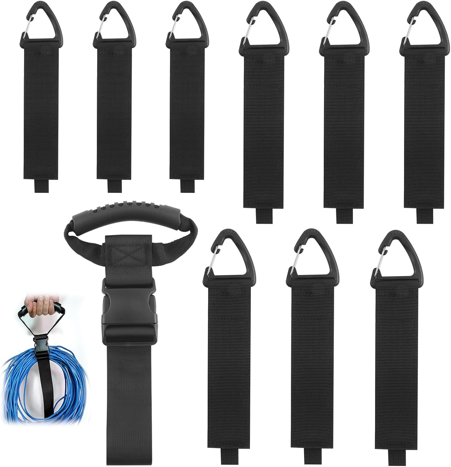 10 Pack Extension Cord Holder Organizer, 9 Heavy-Duty Storage Straps in 3 Sizes and Carrying Strap with Handle, Hook & Loop Garage Hose Hanger for Men Dads DIYer Cable RV Garden Pool Workshop Storage