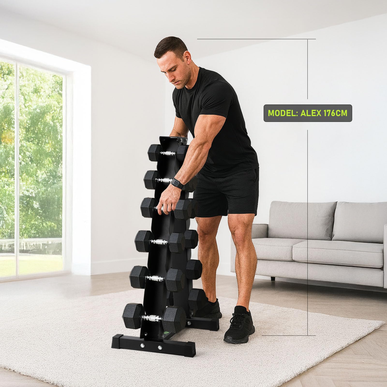 PhysKcal Support d'haltères en acier pour salle de sport en 3/5/6 niveaux | Robuste et solide, capacités de charge de 100 à 400 kg. Organisateur de rangement pour salle de sport à domicile