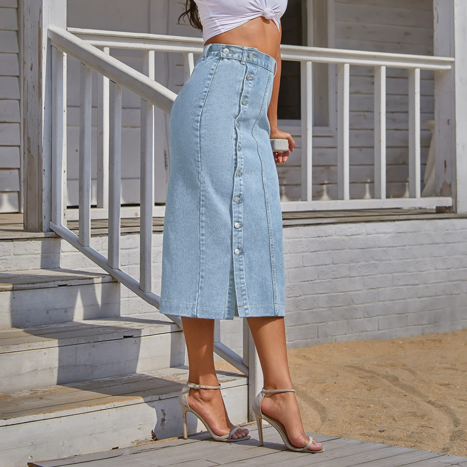 Générique Jupe Femme Tour Plage pour Bohême Plissée Élégante A-Ligne Plage Jupe Maxi Taille en De Longue avec Poches Vacances Elastique Décontractée Femme Haute