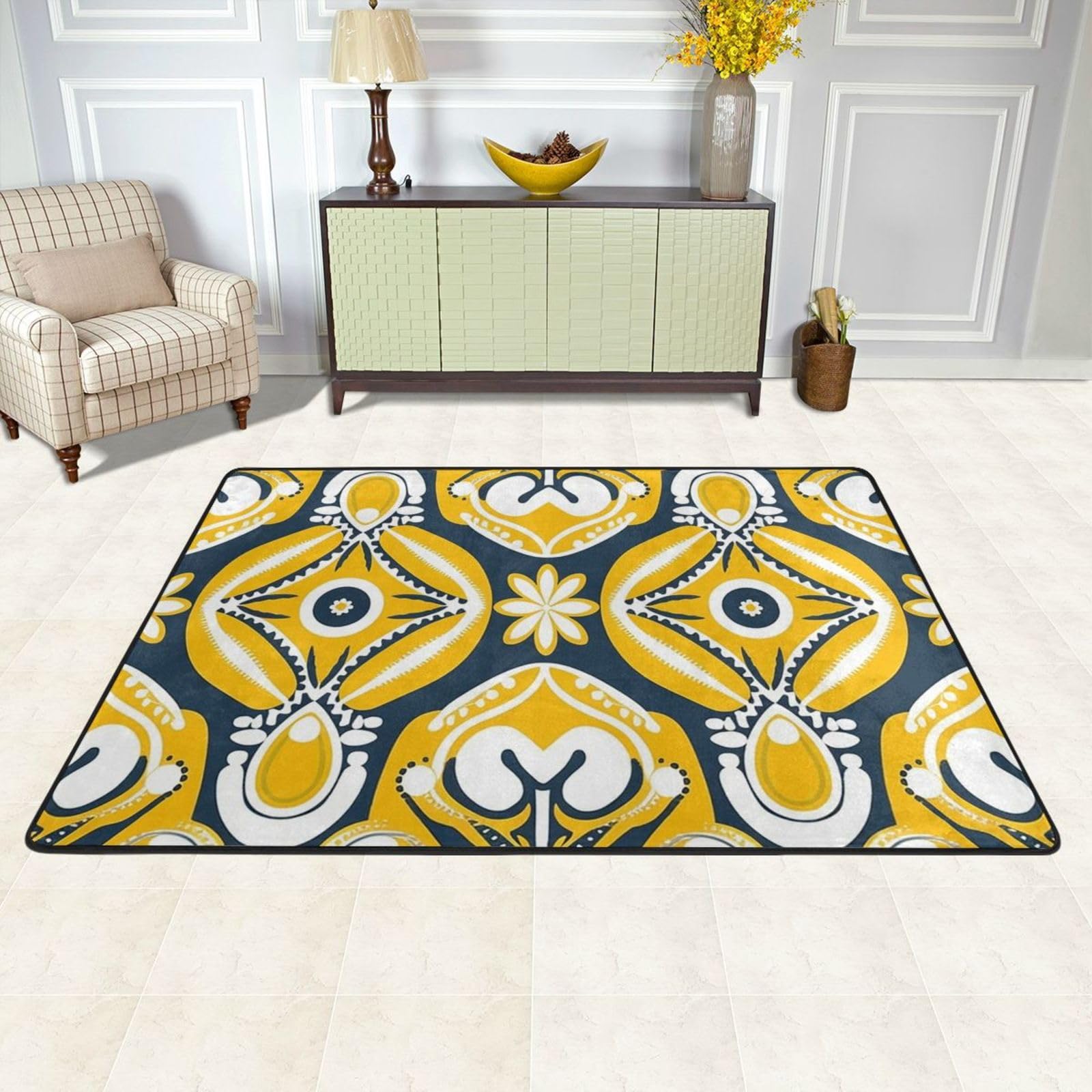 Tapis de sol antidérapant chambre et bureau grand format jaune 183x122