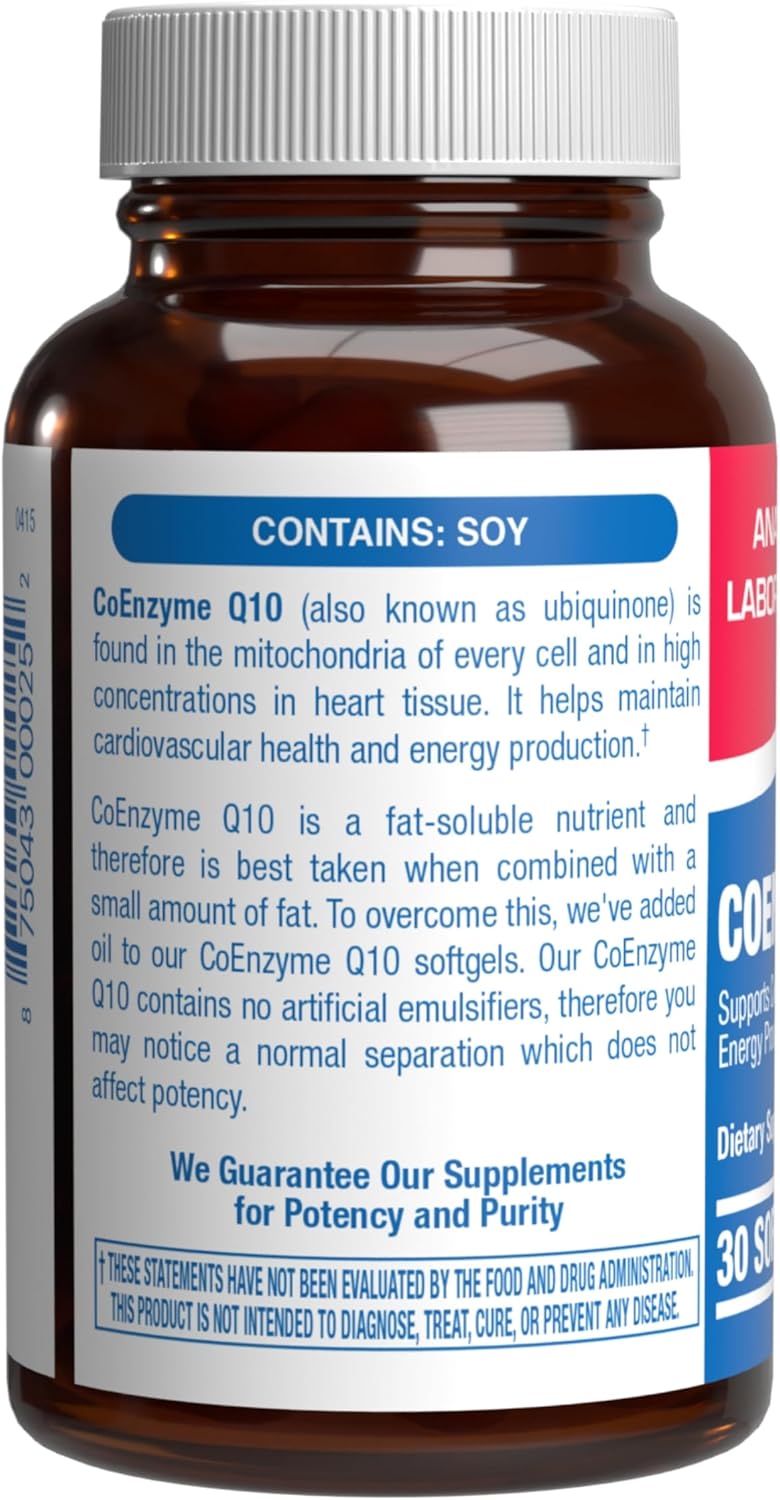 High Absorption CoQ10 200mg Softgels - Clinical Formula Coenzyme Q10 200mg for Skin Heart Energy Antioxidant and Brain Support - Easy to Swallow - Made in The USA in cGMP Facilities - 30 Servings