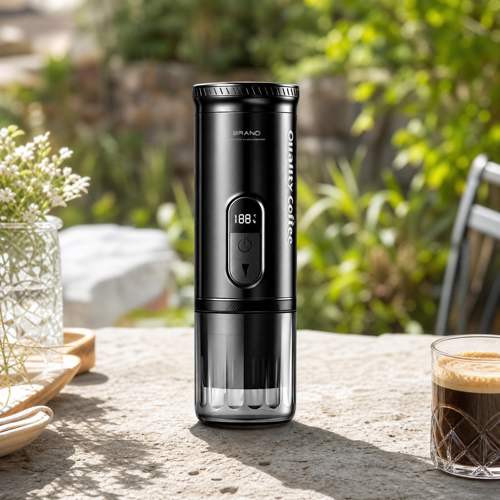 Máquina Café Portátil Compacta Portátil Ligera con Pantalla Digital para Camping, Excursiones Al Libre