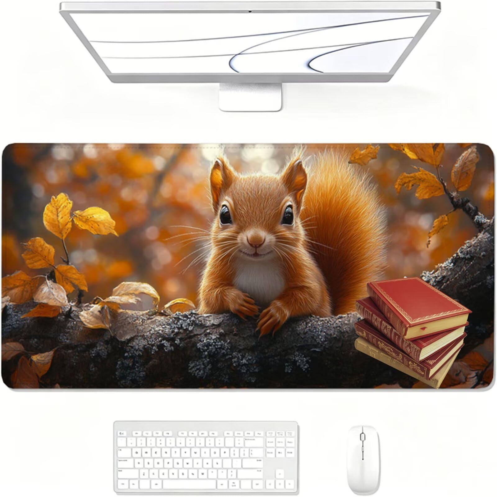Podkładka pod mysz do gier XXL,1000x500x3mm brązowa podkładka pod mysz, duża podkładka pod biurko ze specjalną powierzchnią poprawia szybkość i precyzję, wodoodporna podkładka pod mysz wiewiórka na