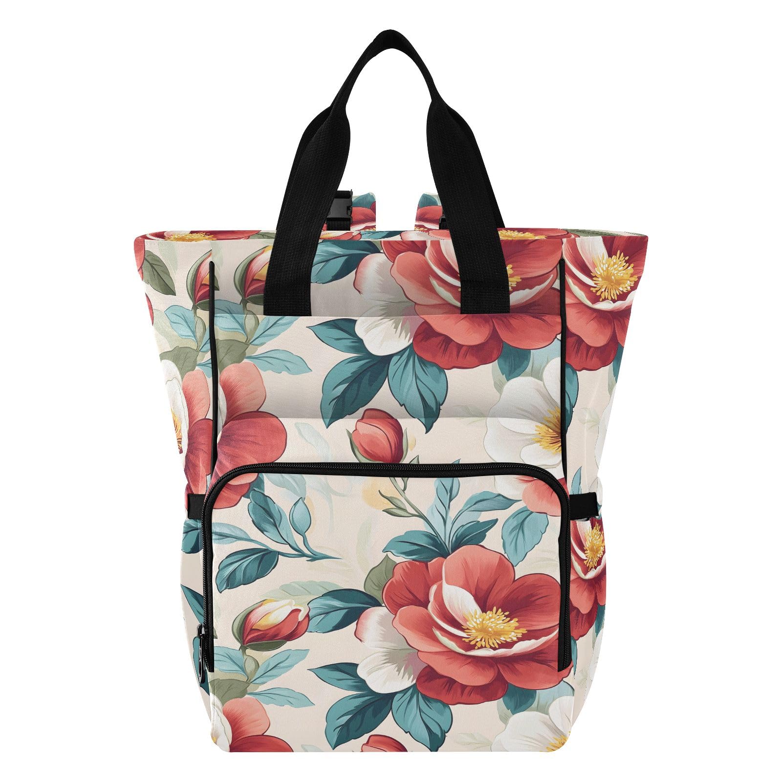Mnsruu Attraente Rosso Motivo Floreale Del Bambino Della Borsa Del Pannolino Del Bambino Zaino Grande Borsa Impermeabile Da Viaggio Borse Per Pannolini Per