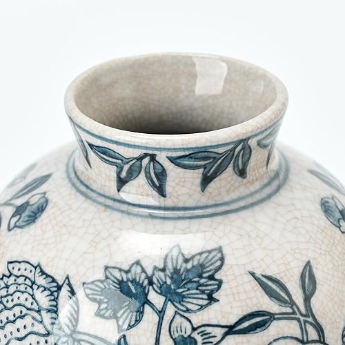 Miniatura 5 de SIDUCAL Jarrón floral chino de cerámica  6.3 pulgadas azul y blanco vintage  Jarrón retro de porcelana azul y blanco agrietado con hielo para mesa,