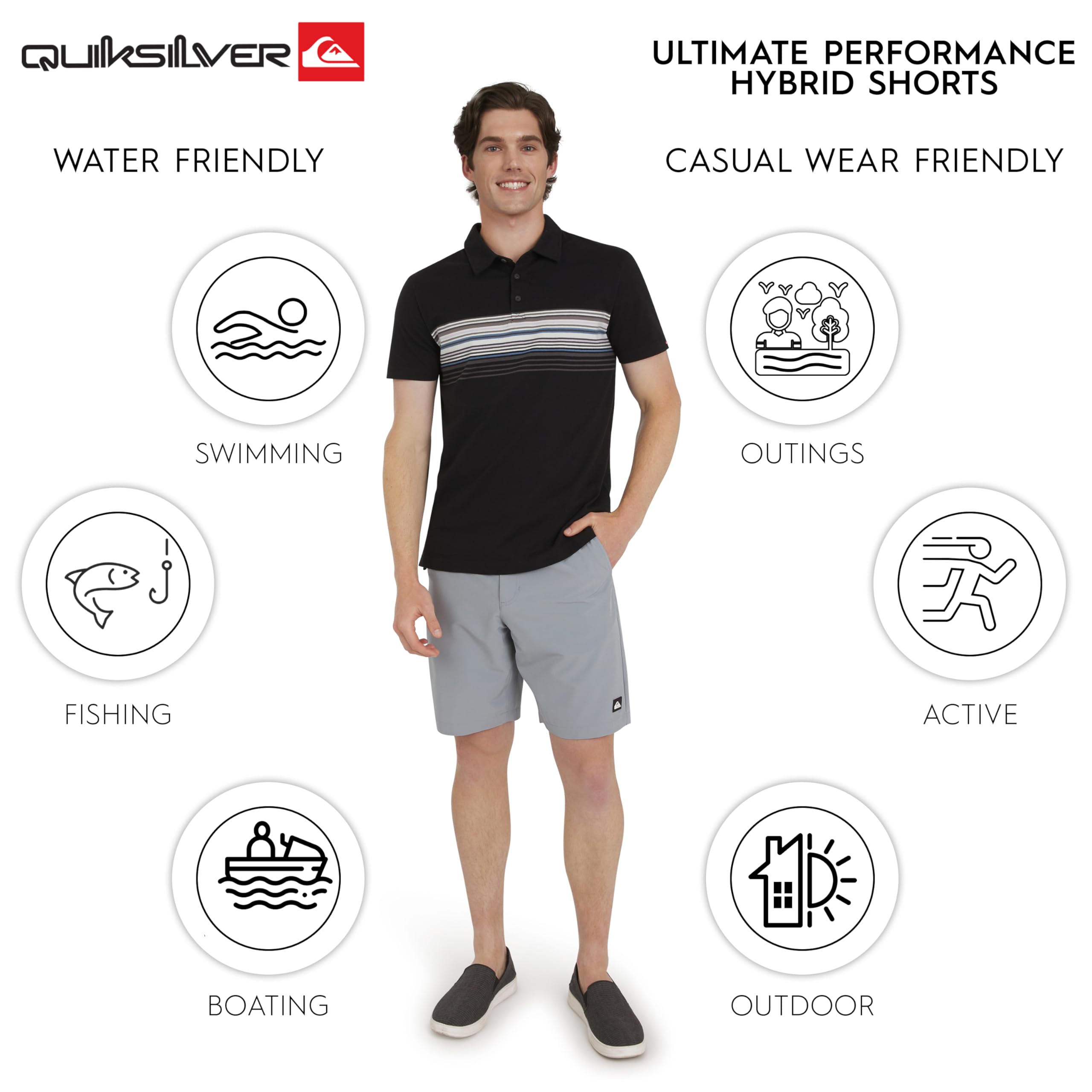 Quiksilver Męskie spodenki o regularnym kroju ze stałą talią przyjazne dla wody aktywne hybrydowe, Solidna konstrukcja - przydymiony szary, 54