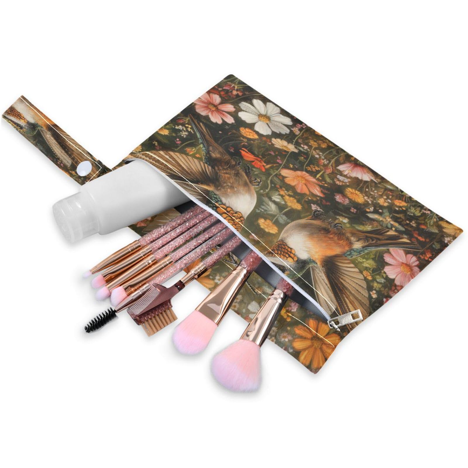 ATTX Hummingbirds Wildflowers Wet Dry Bags 2-Pack - Reusable Cloth Diaper Storage for Travel, Beach & Gym | Multi-Use Waterproof Bags for Swimsuits, Baby Clothes, Sports Gear#241