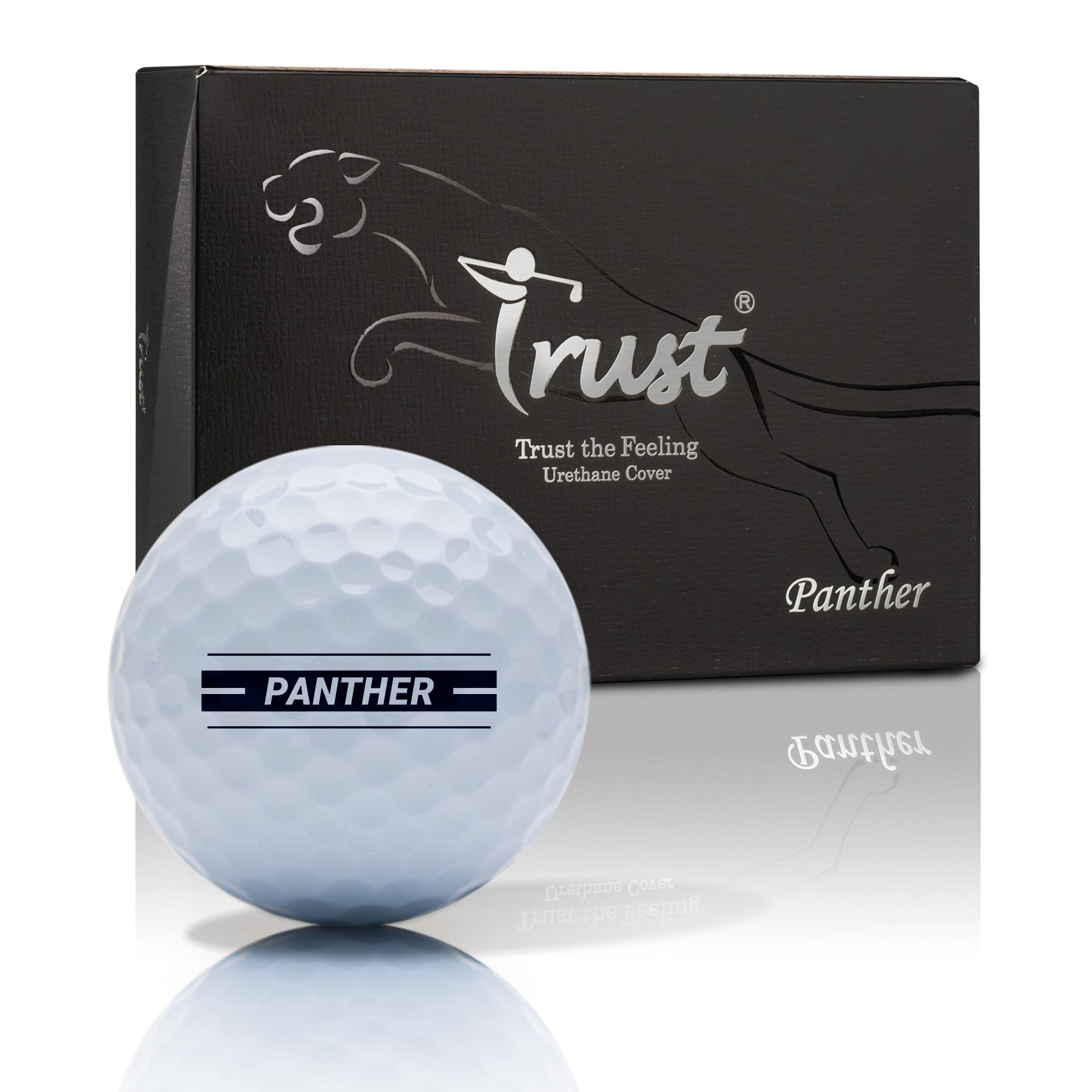 Trust Golfbälle Panther – Urethan, weiches Schlaggefühl, gerader Flug, gute Stoppkontrolle, BIG MAX Kern für weite Flüge, optimale Kombination aus Weite & Spin-Kontrolle, 12/48 Bälle, Weiß/Gelb/Orange
