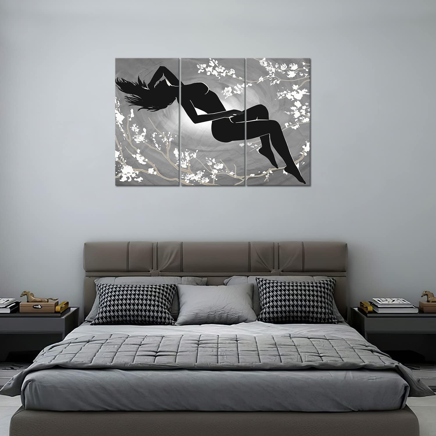 Novup Woman Wall Art Girl Silhouette Contemporary Abstract Canvas Print Artwork Bedroom Bathroom Home Wall Decoration for Dorm Apartment Gallery Ready to Hang-3 Panels P01-A10