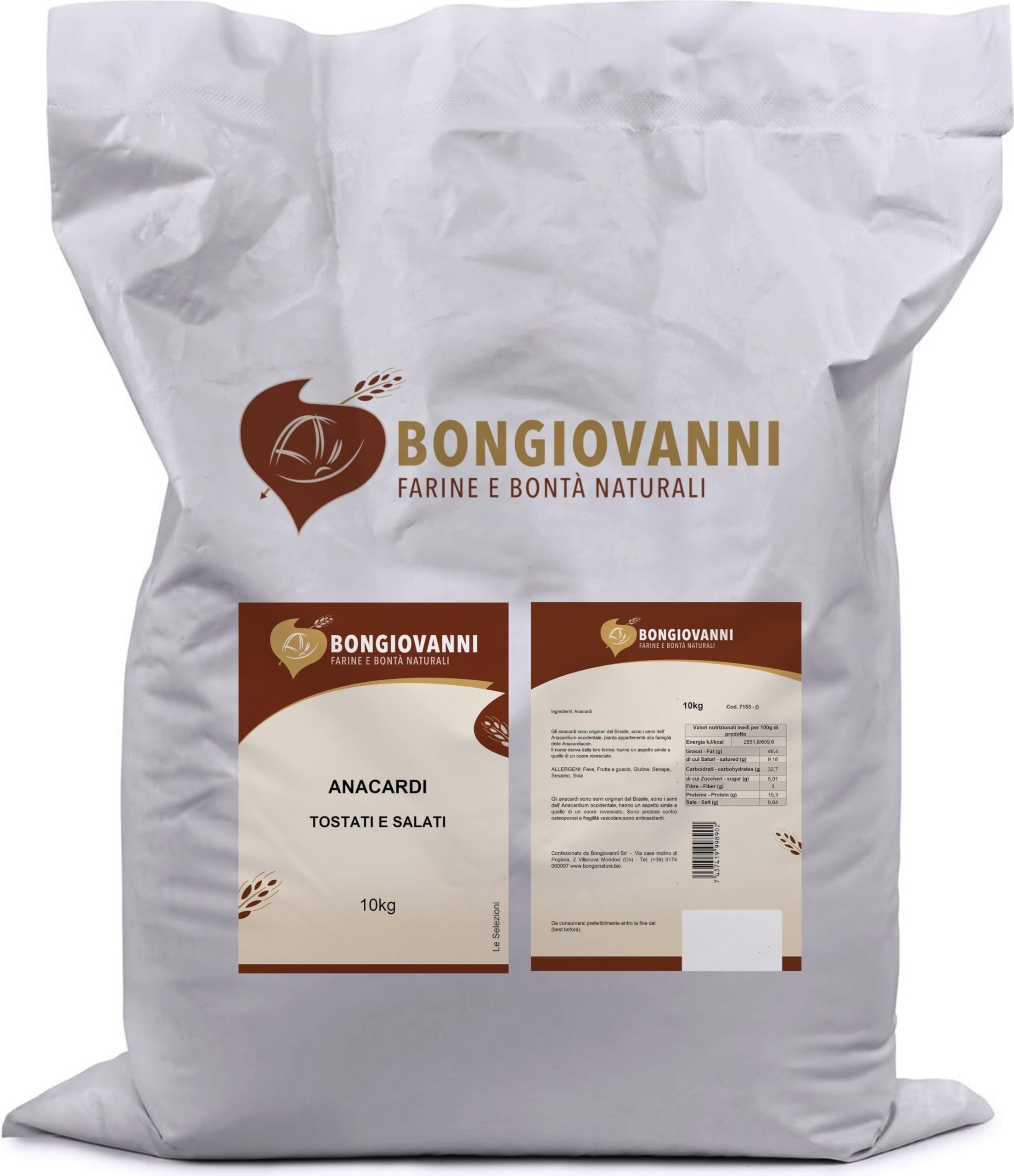 Bongiovanni Bontà Naturali Anacardos Enteros Tostados y Salados 10Kg