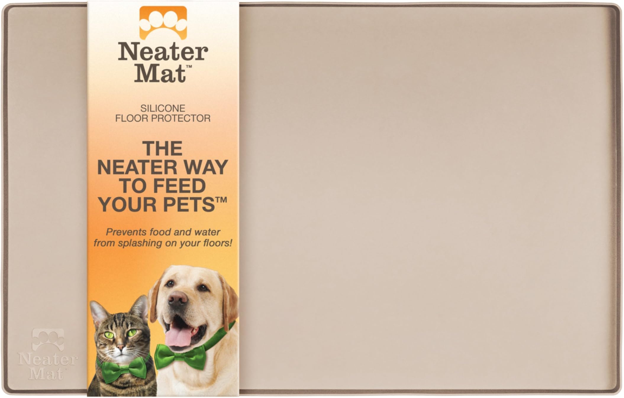 Neater Mat Pet Mats for Food and Water, Cat & Dog Bowl Mat Waterproof Silicone, Feeding Tray, Dog Food Mats for Floors, Placemat w/ Raised Edge for Under Bowls, 19” x 12”, Cappuccino