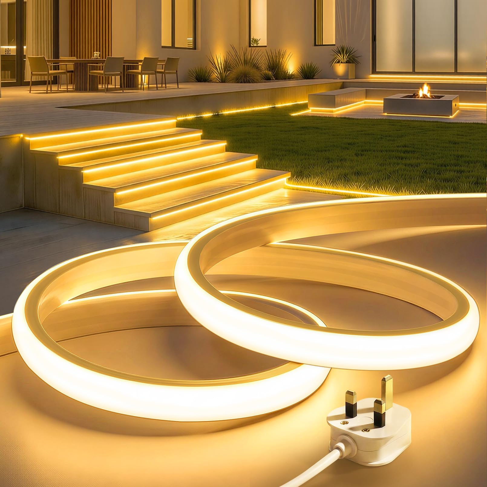 Lamomo COB LED Strip Light 20M, 3000K Warm White LED Rope Light, IP65 Waterproof Flexible Silicone Cuttable Neon Led Lights for Bedroom Garden Outdoor Commerica Holiday Decor, CRI90+, AC 220V