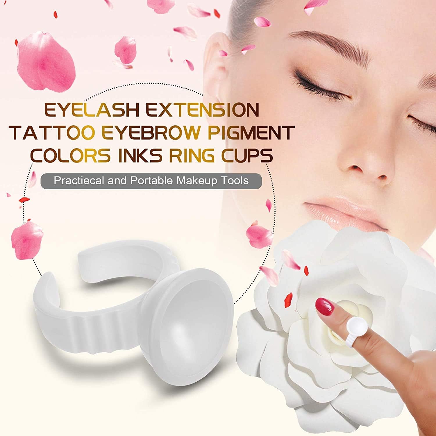 WZYTEU 300 pcs Eyelash Glue Holder, Disposable Plastic Glue Rings Pigment Ink Cup for Nail Art, Eyelash Extension, Tattoo and Makeup(white, 13mm) - Image 4