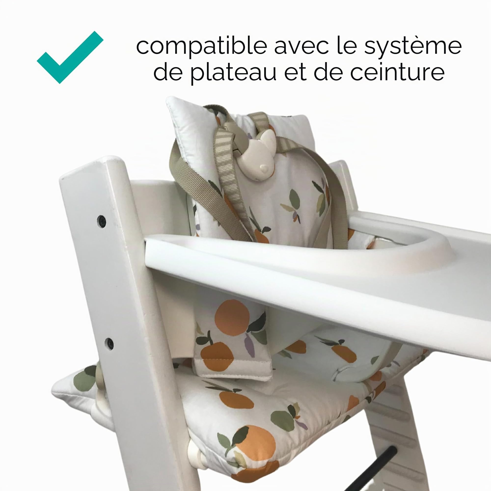 Coussin Antitache pour Chaise Haute Compatible avec Tripp Trapp® Fruits Blancs