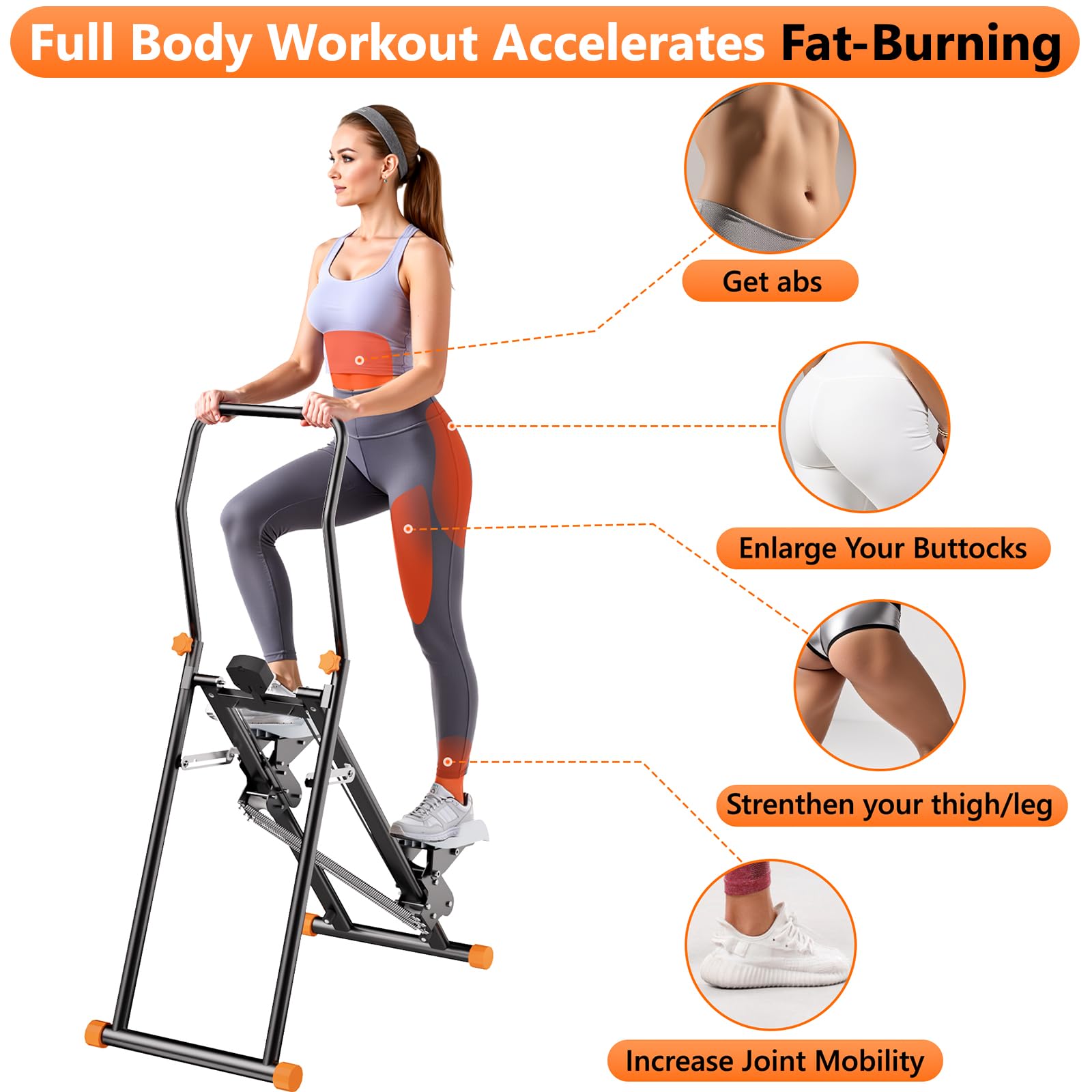 RYGEO Stepper für Zuhause 3-stufiger Widerstand, Faltbarer Cardio Climber für Ausdauertraining und Ganzkörpertraining, mit verstellbaren Lenkern für Home-Büro-Fitness